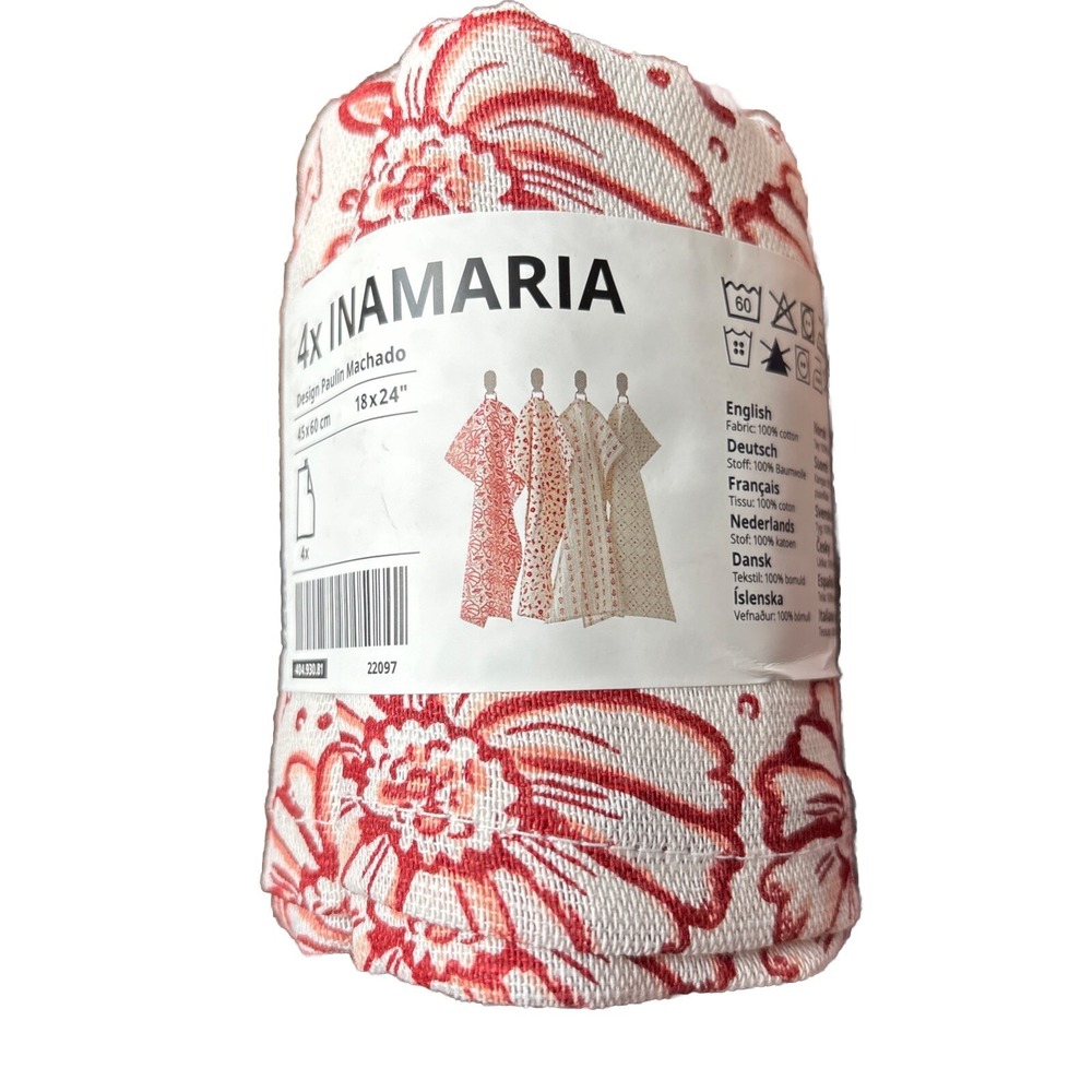 IKEA Inamaria 4 Pack Dish Towel Floral 12x16" New